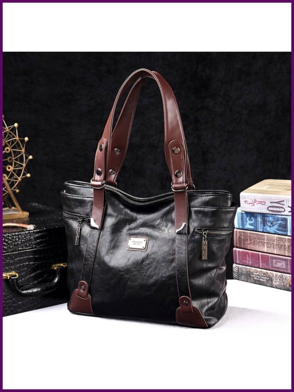 Retro Texture Faux Leather Large Capacity Messenger Shoulder Bag